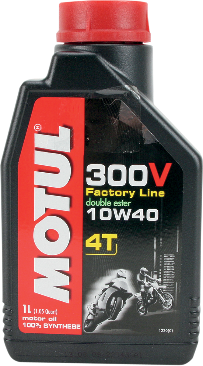 Bottle of Motul 300V 10W-40 motorcycle racing oil