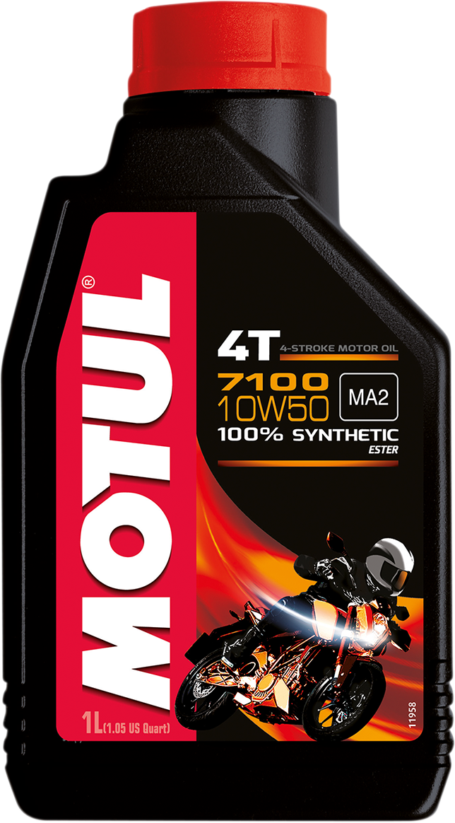 Bottle of Motul 7100 10W-50 motorcycle oil