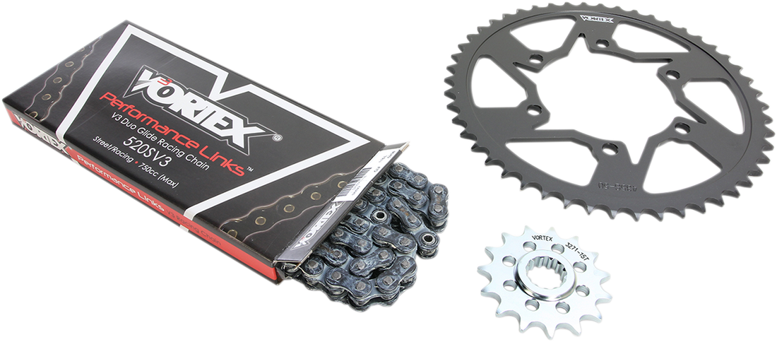 Performance chain and sprocket kit representing middleweight track bike setup