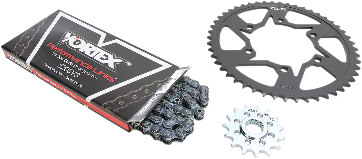 Performance chain and sprocket kit representing middleweight track bike setup