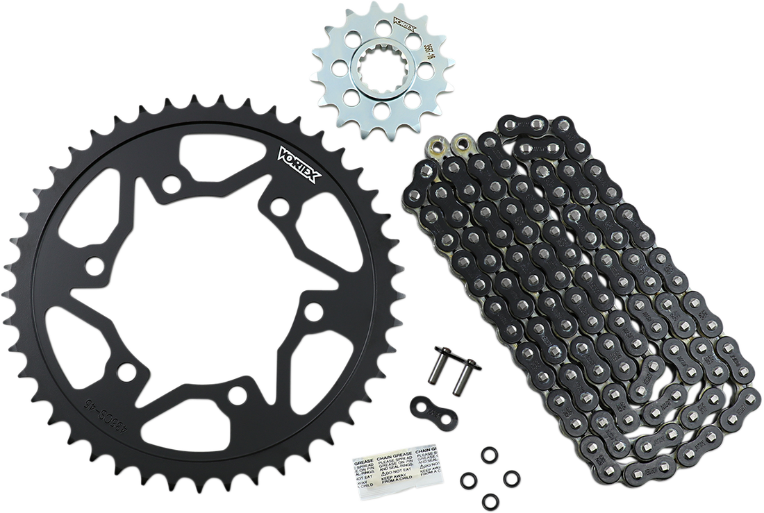 Vortex motorcycle chain and steel sprocket kit for street use