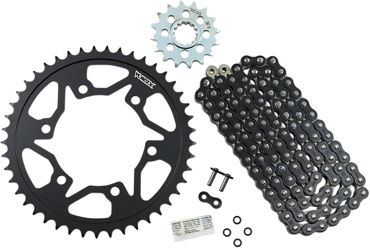 Vortex motorcycle chain and steel sprocket kit for street use