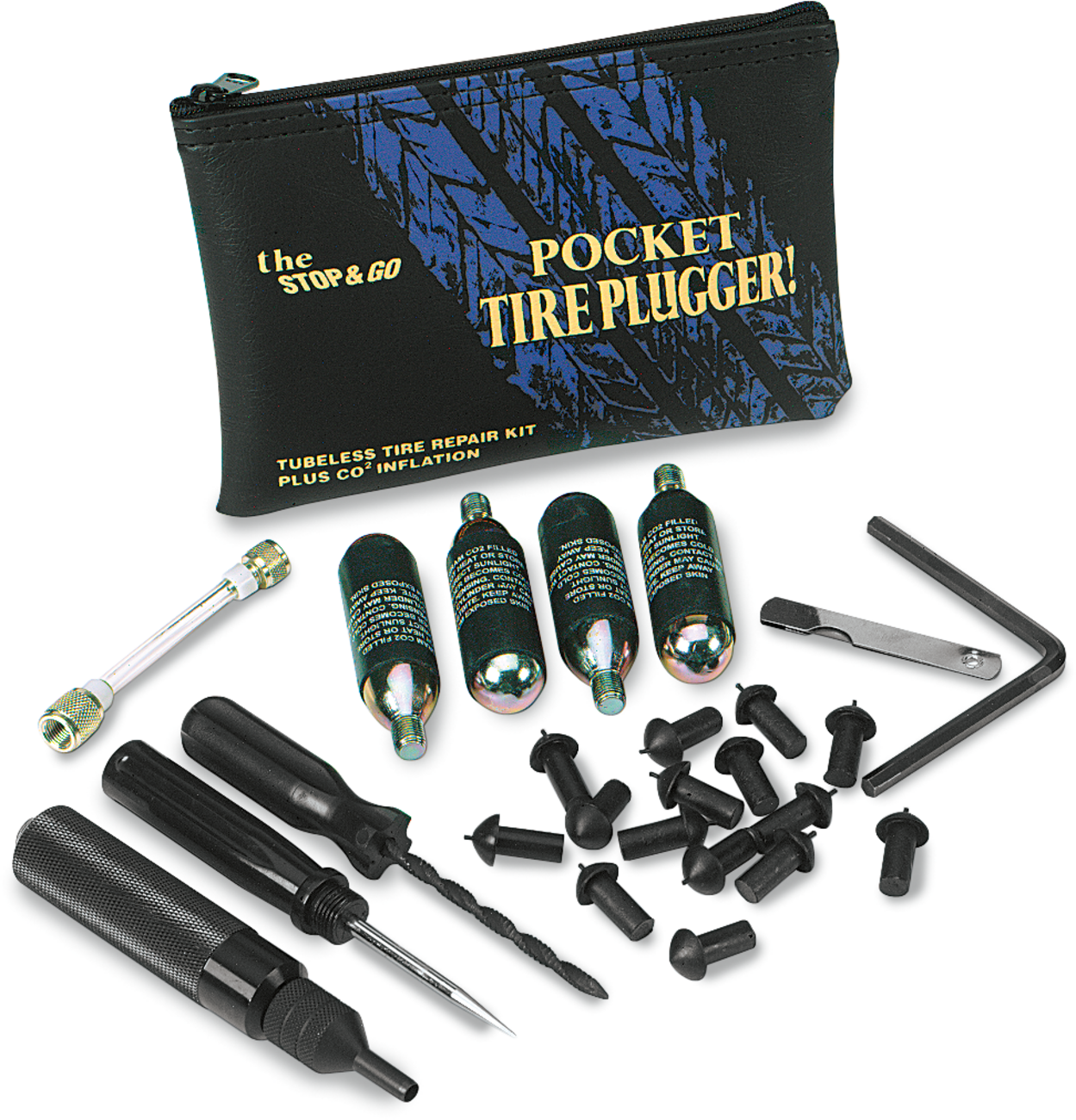 STOP & GO INTERNATIONAL Pocket Tire Plugger with CO² Kit - Tire Plugger with CO² Cartridges / Pocket / Kit 0363-0003