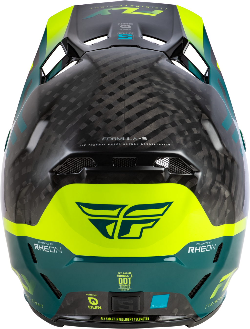 FLY Racing Formula S Carbon Byte Youth Helmet (2026) - Black Carbon / Teal / Lime - View 6