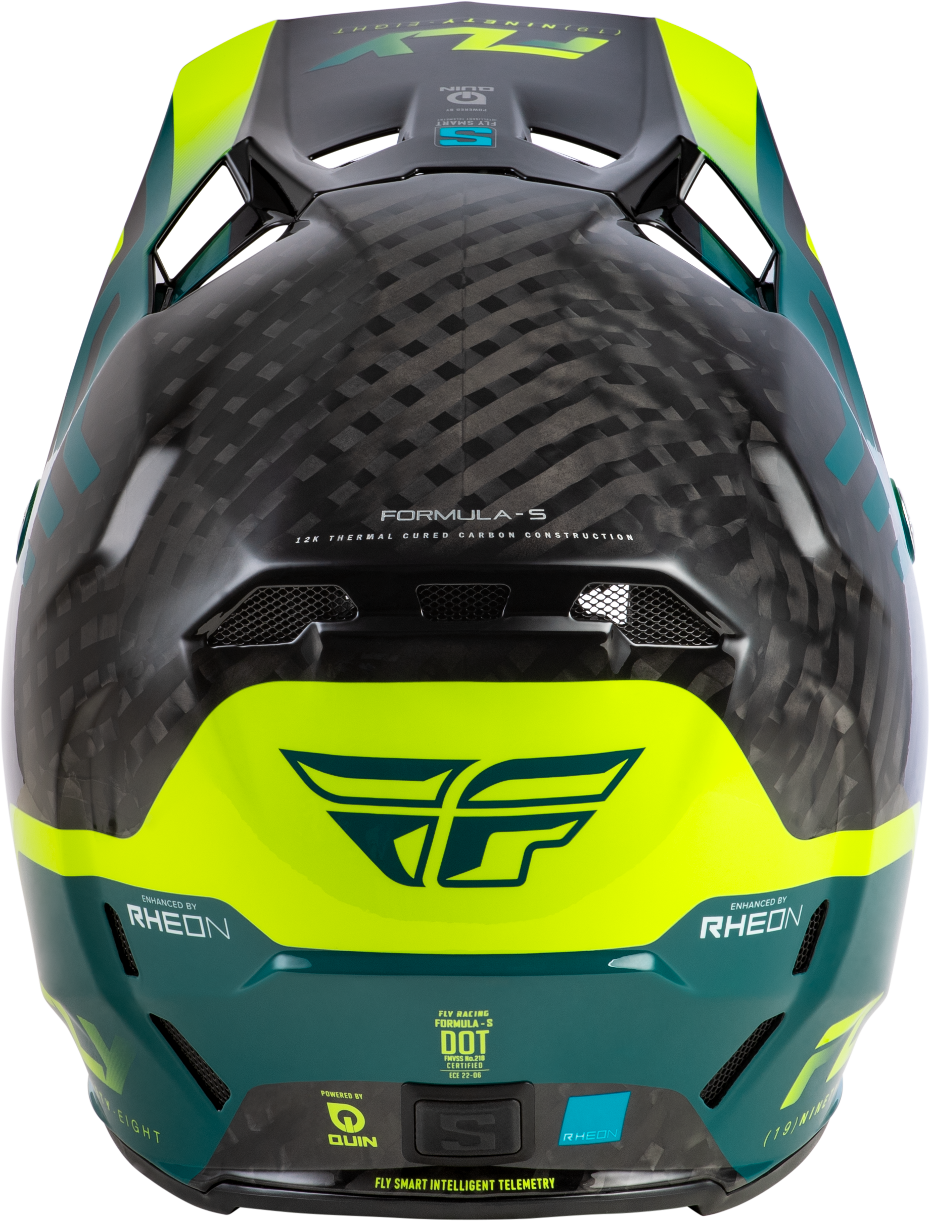 FLY Racing Formula S Carbon Byte Youth Helmet (2026) - Black Carbon / Teal / Lime - View 6