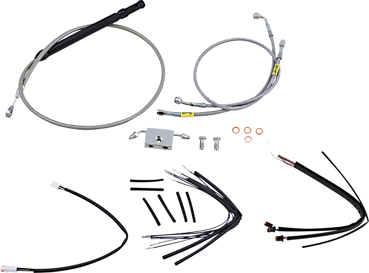 BURLY BRAND Handlebar Cable/Brake Line Kit for Burly Ape Handlebars - 14" Gorilla / Softail/Touring / Stainless 0662-0713