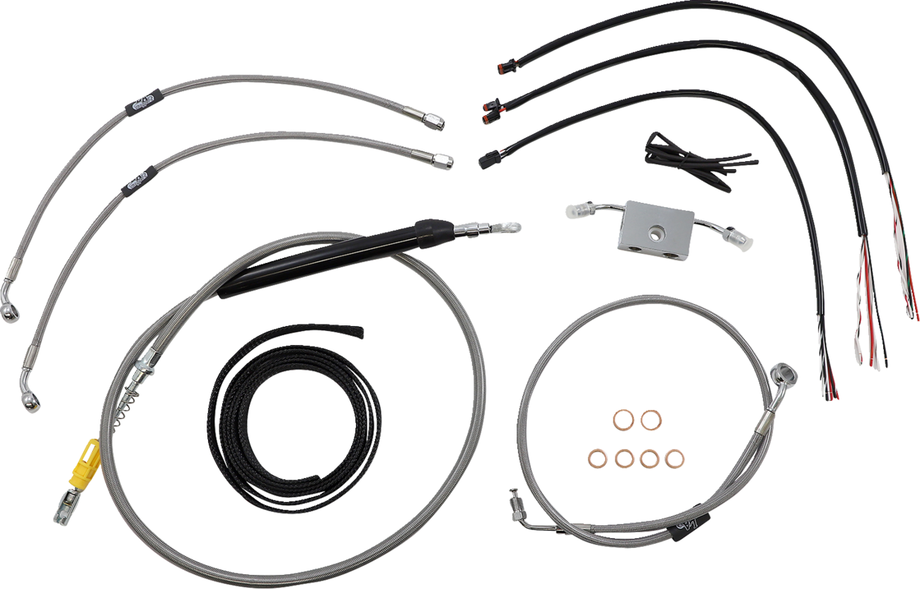 LA CHOPPERS Complete Stainless Braided Handlebar Cable/Brake Line Kit — Cable Kit