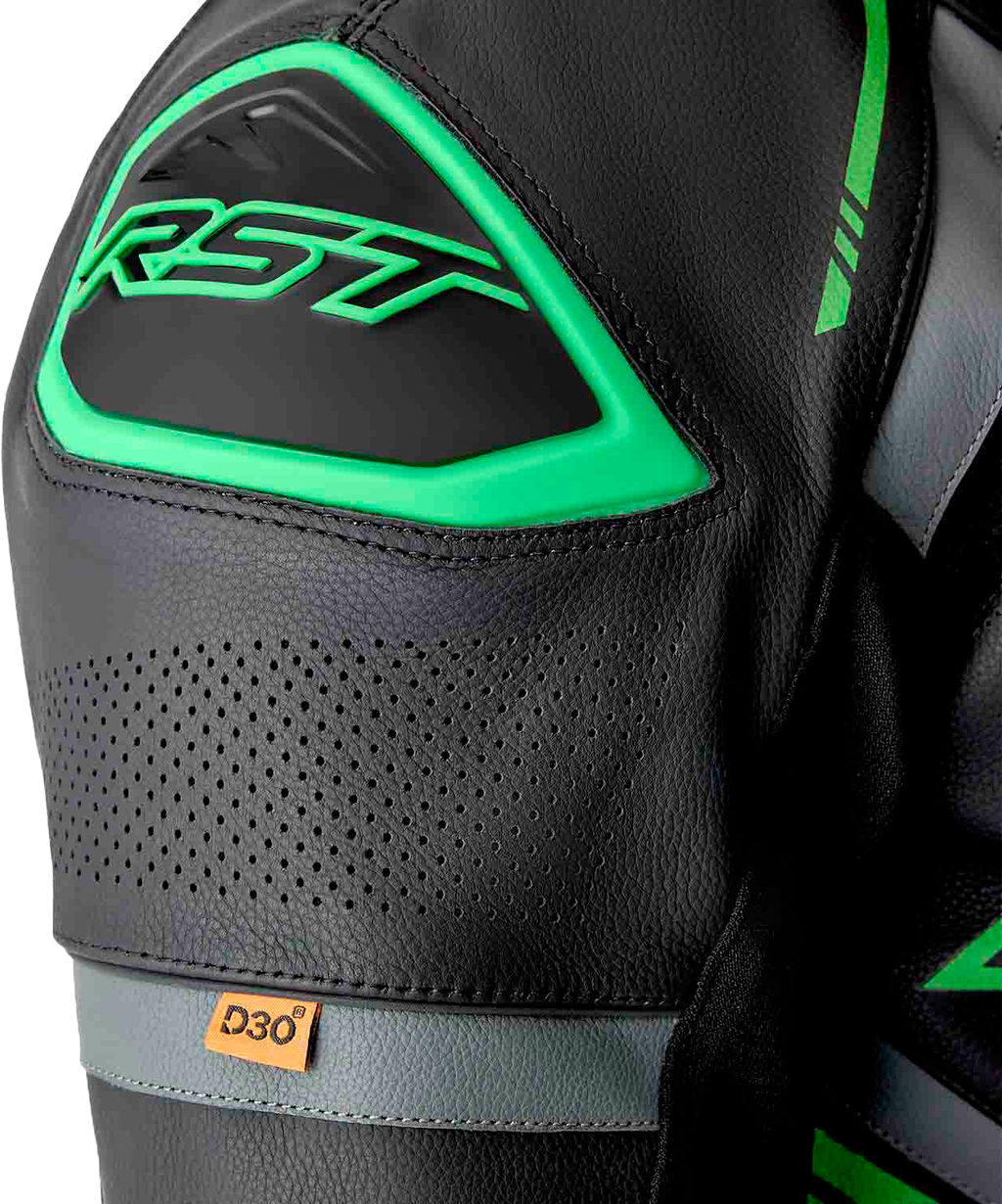 RST S1 D3O Leather Suit - Black / Grey / Fluorescent Green - View 10