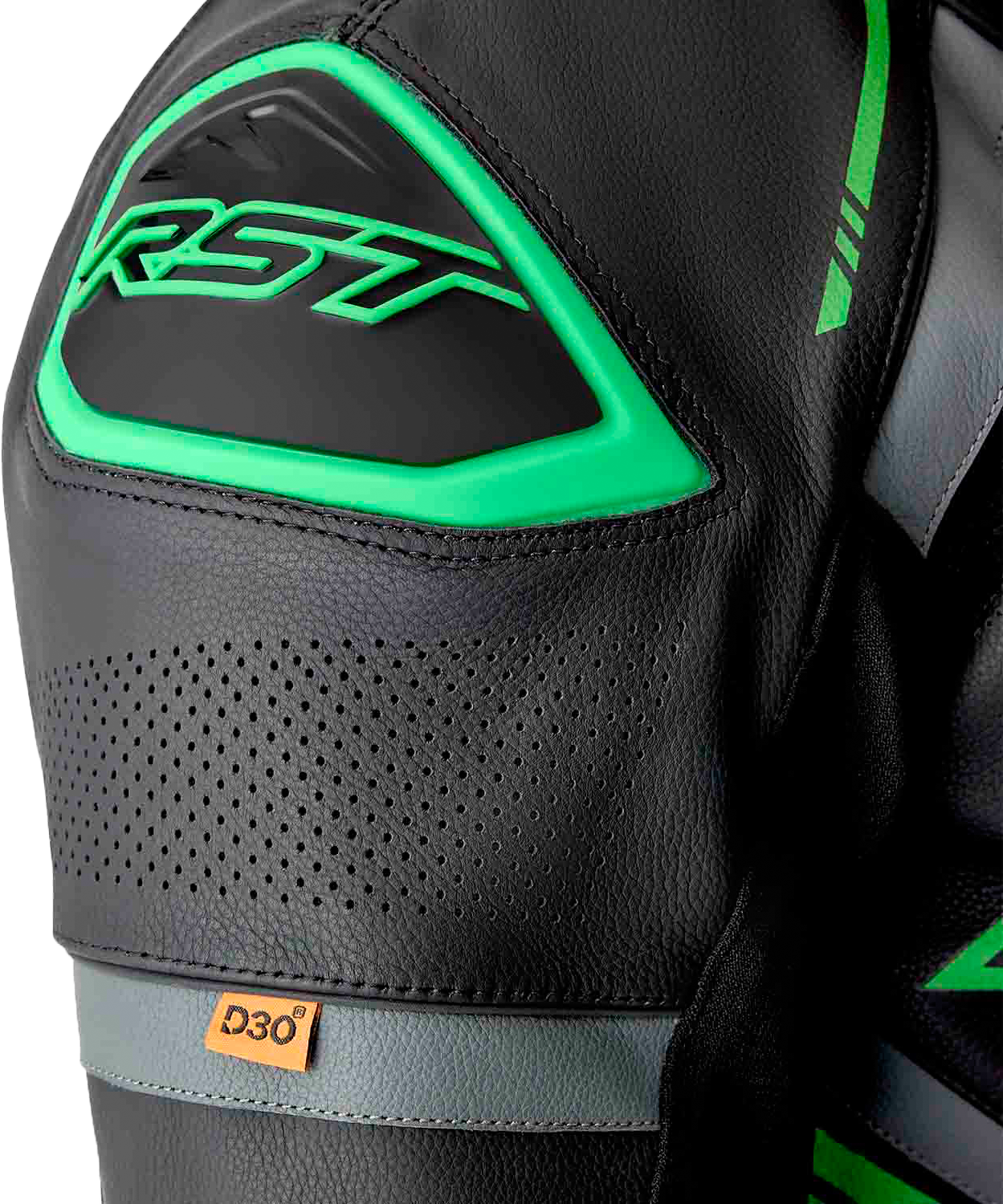 RST S1 D3O Leather Suit - Black / Grey / Fluorescent Green - View 10
