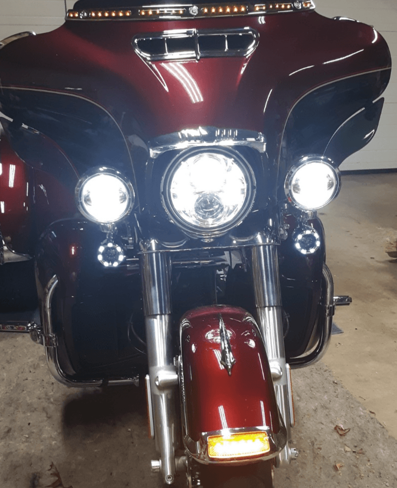 Eagle Lights 2” Infinity Beam Front LED Turn Signals with Integrated Trim Rings and White Halo Running Lights for Harley-Davidson® Motorcycles