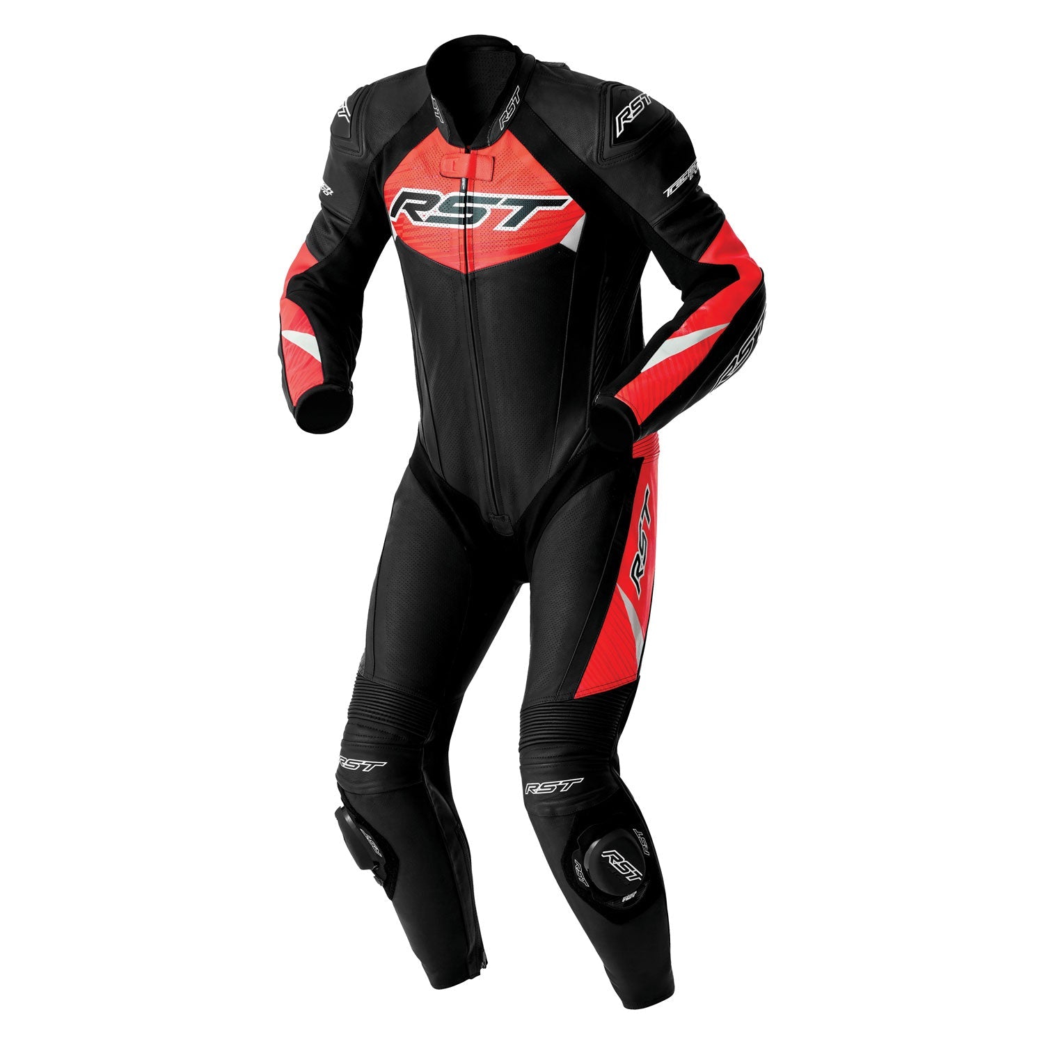 RST Tractech EVO D3O Leather Suit - Black / Fluorescent Red - View 9