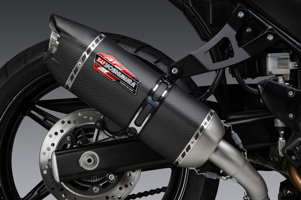 Yoshimura SV650 17-26/SV650X 19-26 AT2 Stainless Slip-On Exhaust, w/ Carbon Fiber Muffler