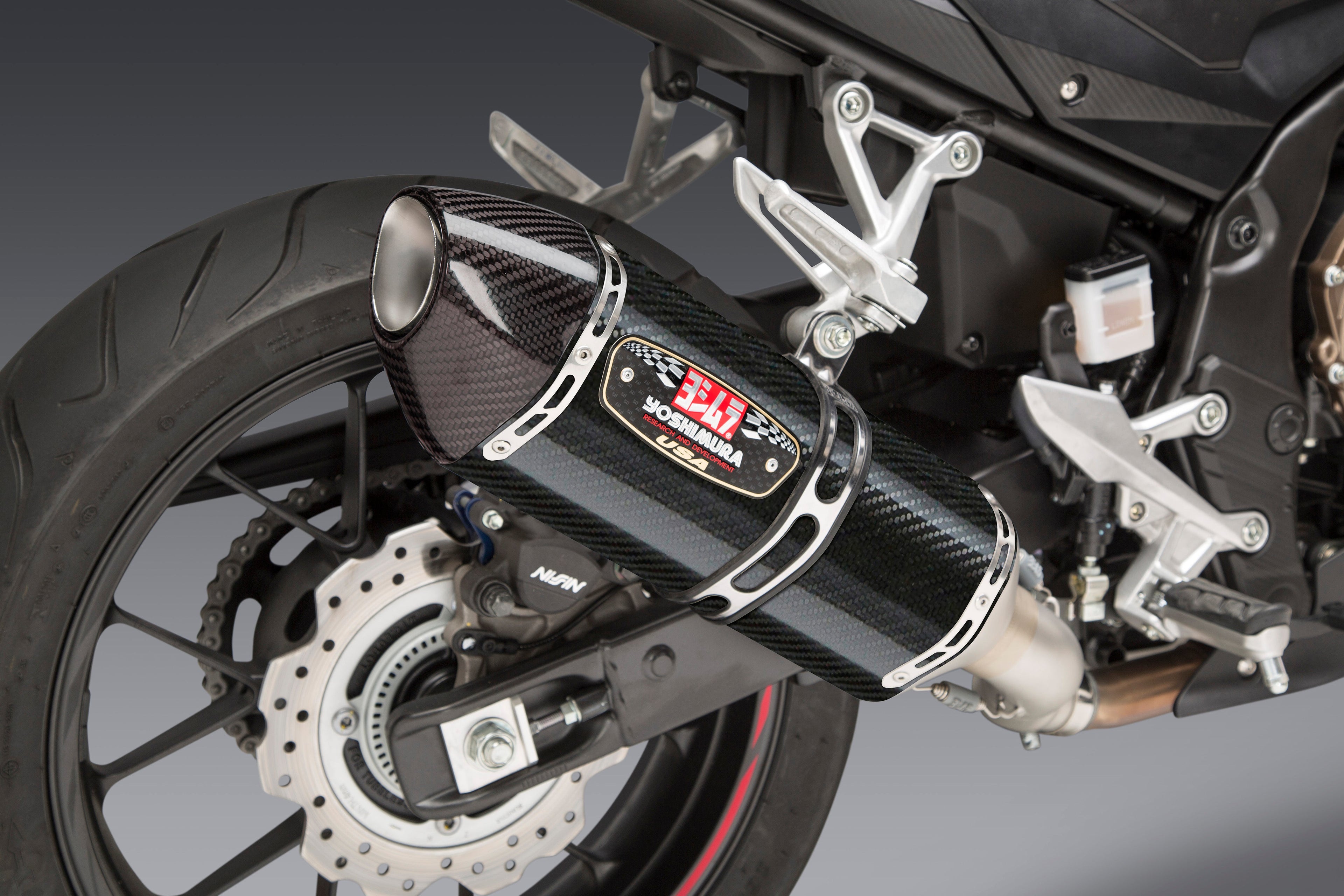 Yoshimura CBR500R 16-25 R-77 Stainless Slip-On Exhaust, w/ Carbon Fiber Muffler