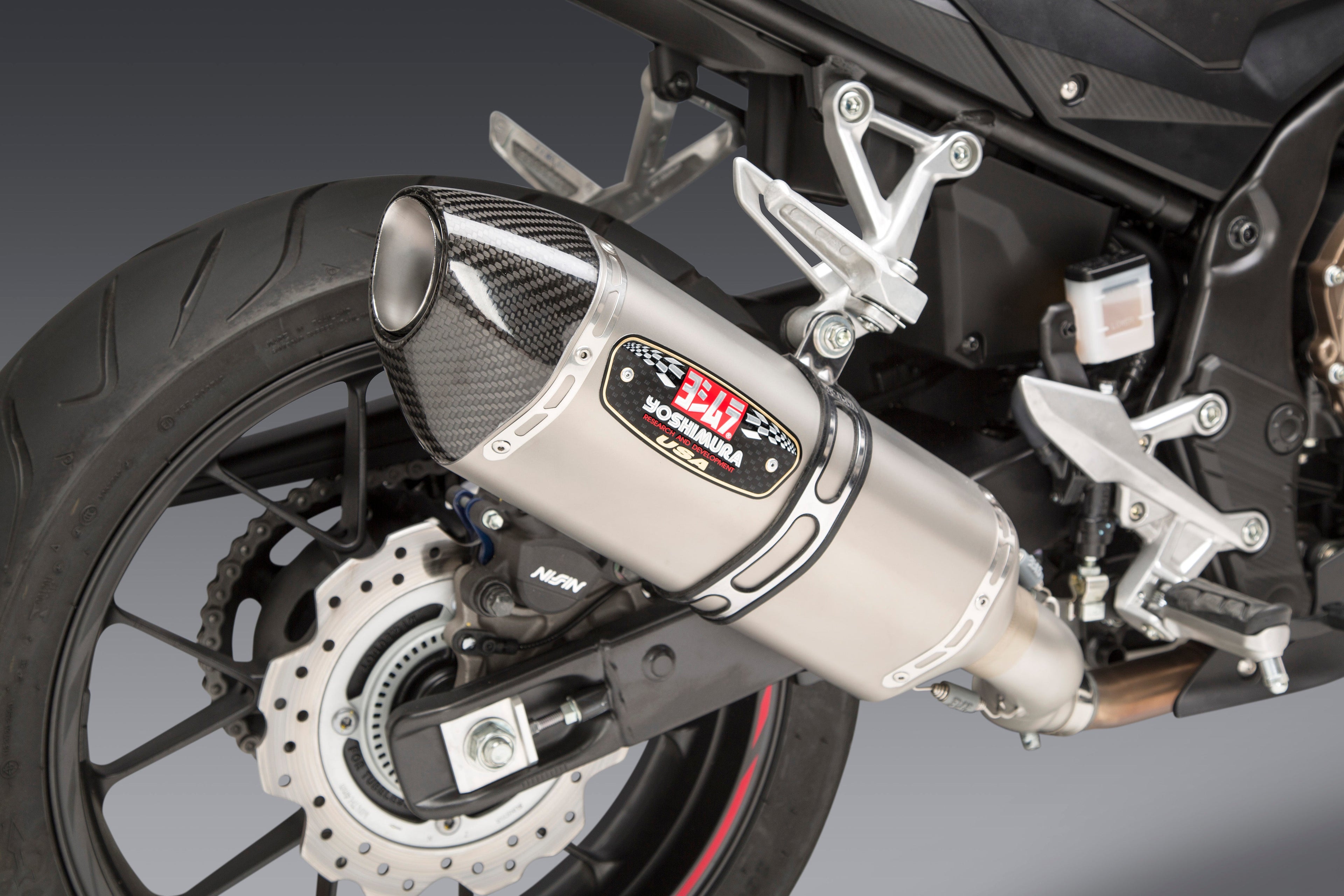 Yoshimura CBR500R 16-25 R-77 Stainless Slip-On Exhaust, w/ Stainless Muffler