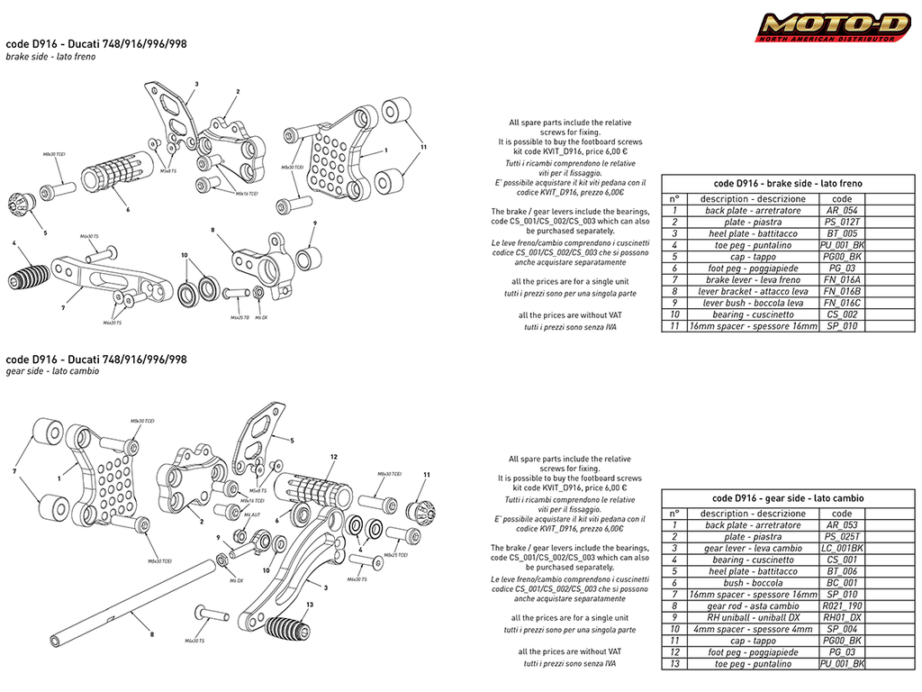 Bonamici Ducati 748, 916, 955, 996, 998 Rearsets