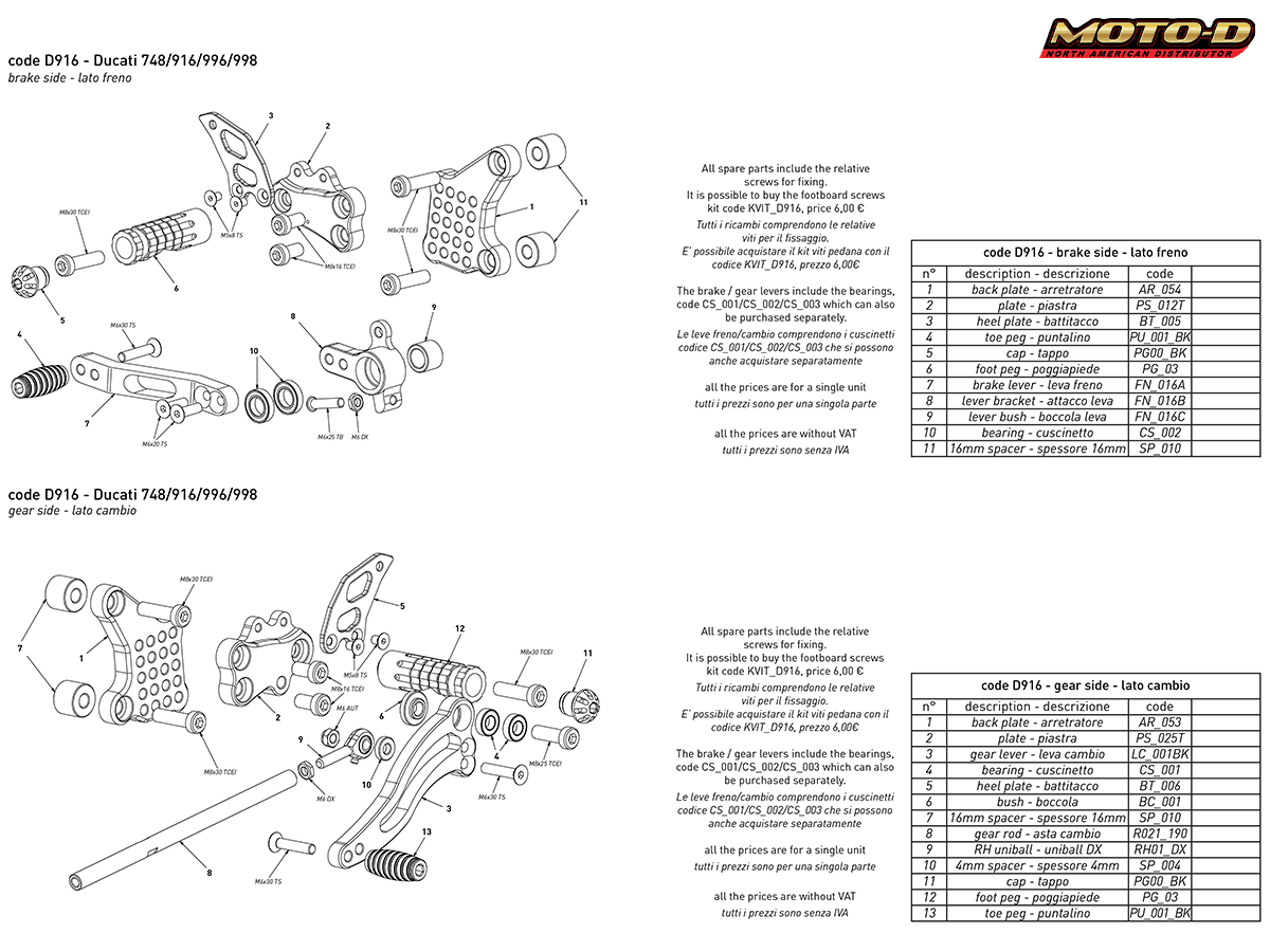 Bonamici Ducati 748, 916, 955, 996, 998 Rearsets