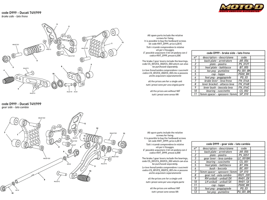 Bonamici Ducati 749 / 999 Rearsets (02-06)