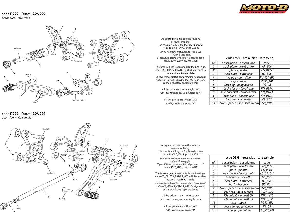Bonamici Ducati 749 / 999 Rearsets (02-06)