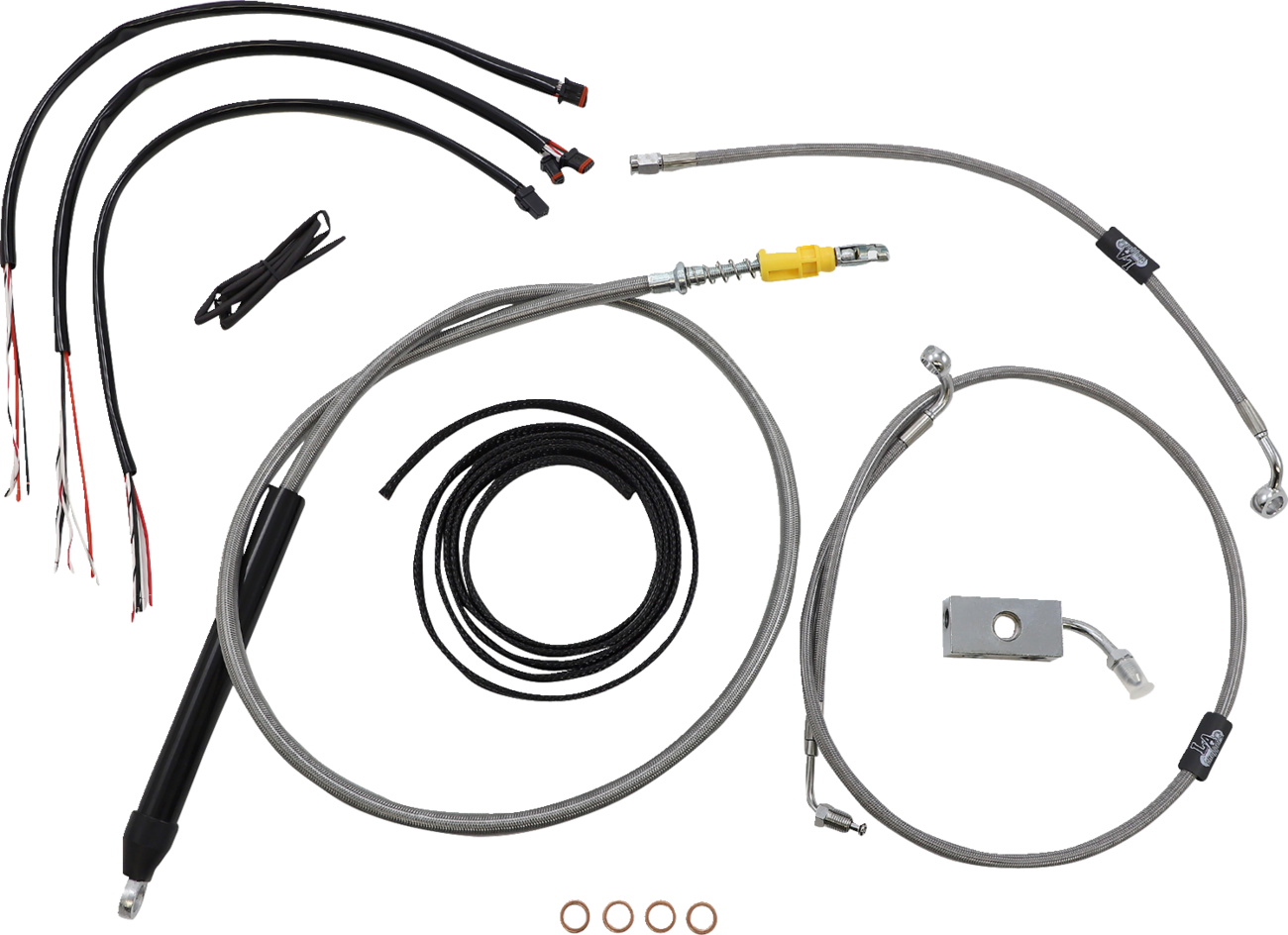 LA CHOPPERS Complete Stainless Braided Handlebar Cable/Brake Line Kit — Cable Kit