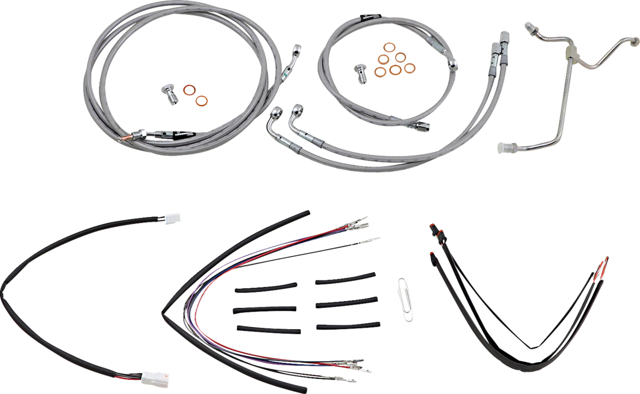 BURLY BRAND Complete Stainless Braided Handlebar Cable/Brake Line Kit - 18" Ape Hangers / '15-'16 FLTRX 0610-2061