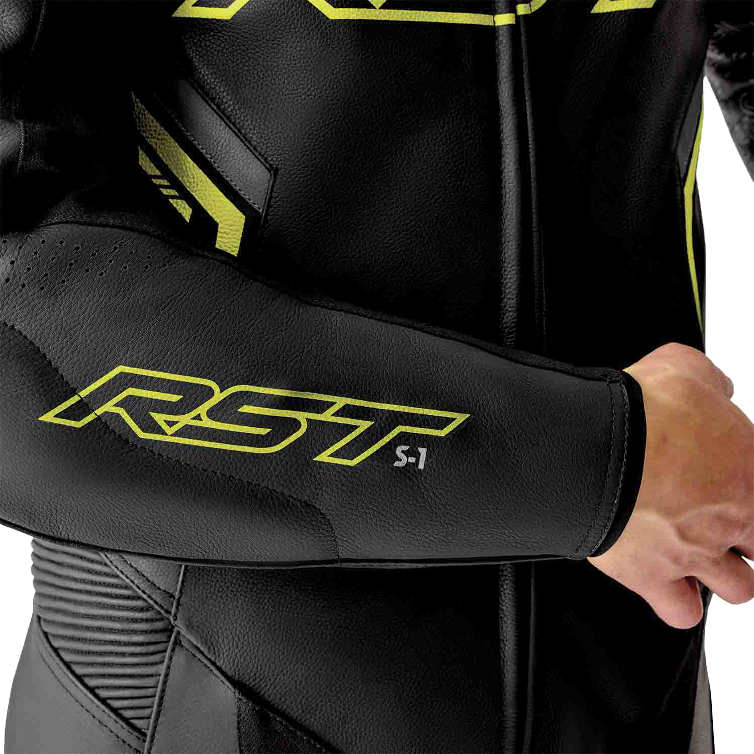 RST S1 D3O Leather Suit - Black / Grey / Fluorescent Yellow - View 23