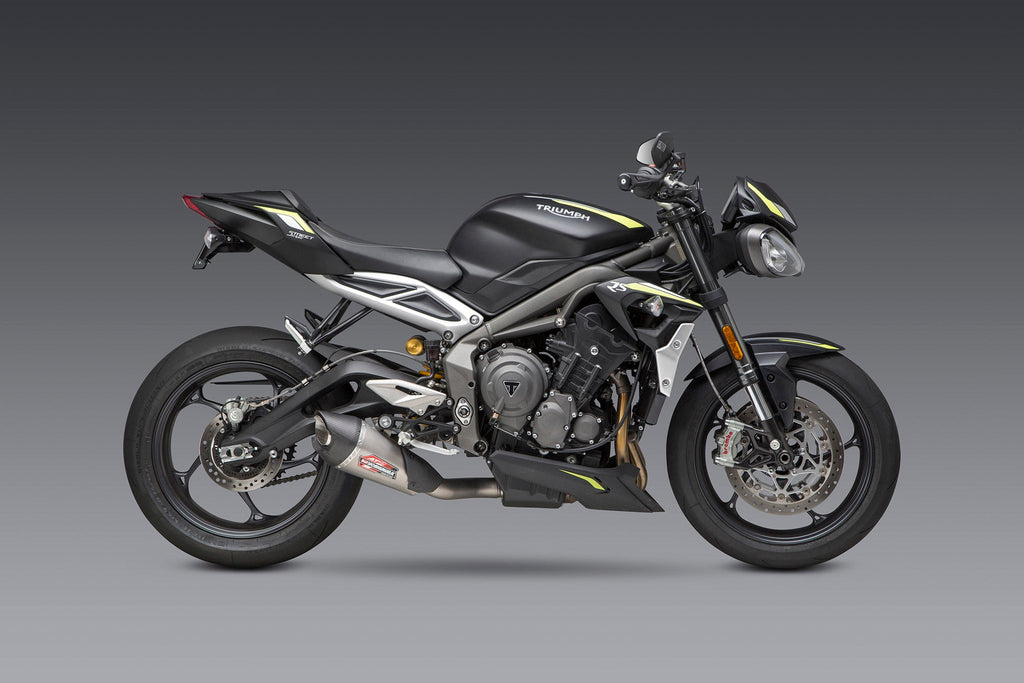Yoshimura Street Triple 18-23 AT2 Stainless Slip-On Exhaust, w/ Stainless Muffler