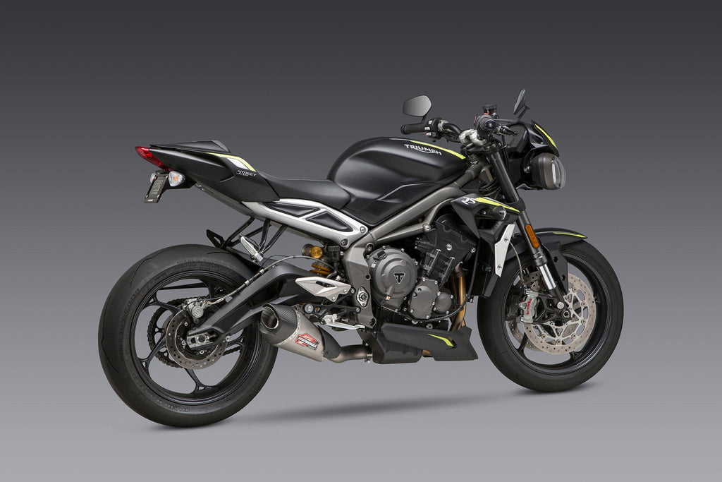 Yoshimura Street Triple 18-23 AT2 Stainless Slip-On Exhaust, w/ Stainless Muffler