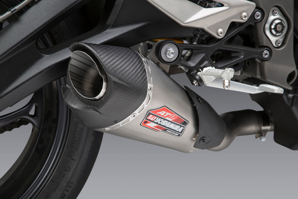 Yoshimura Street Triple 18-23 AT2 Stainless Slip-On Exhaust, w/ Stainless Muffler