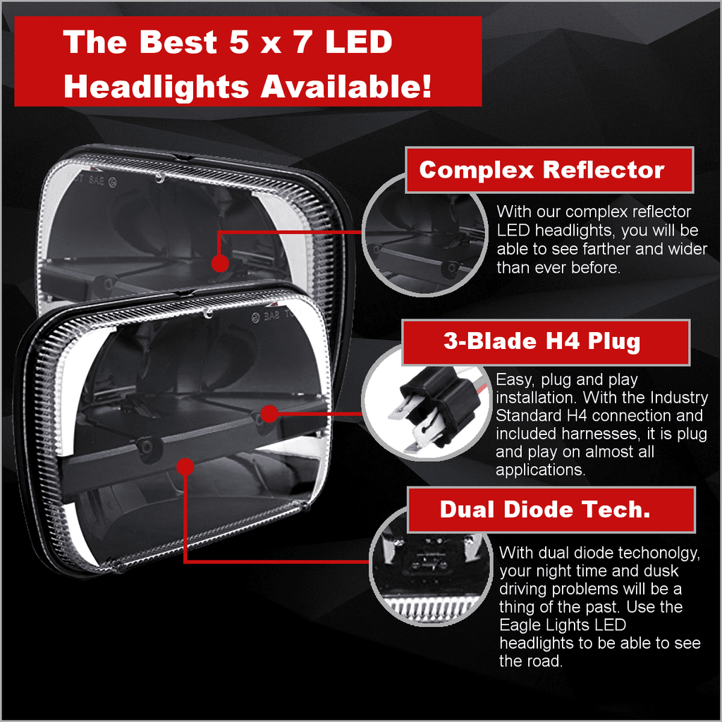 Eagle Lights Complex Reflector 5 x 7 LED Headlight w/ Negative Harness For Toyota Models