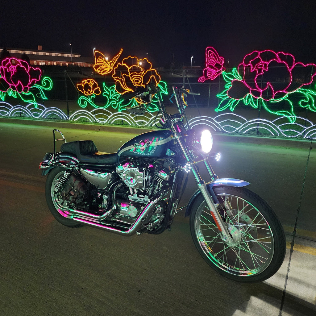 Eagle Lights 2” Infinity Beam Front LED Turn Signals with Integrated Trim Rings and White Halo Running Lights for Harley-Davidson® Motorcycles