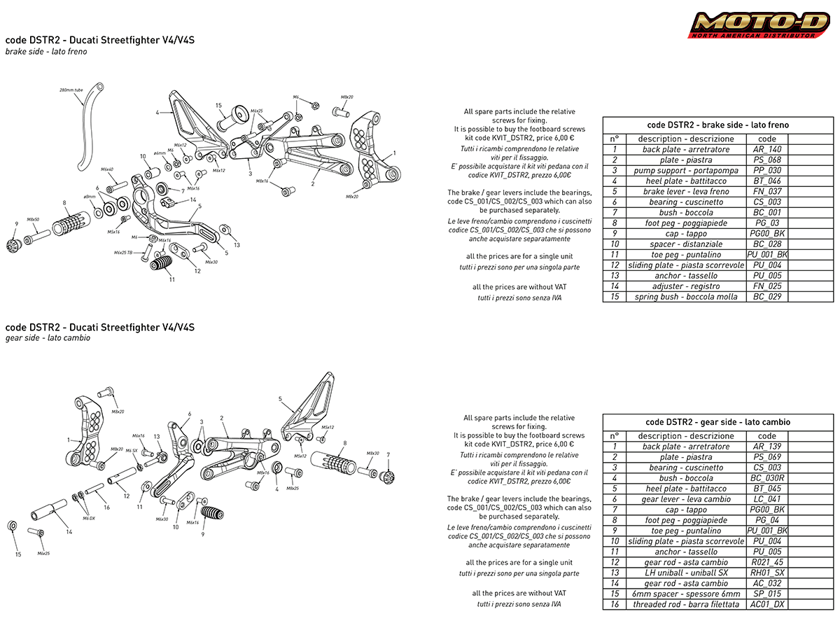 Bonamici Ducati Streetfighter V4/S Rearsets (SingleArm Rear)
