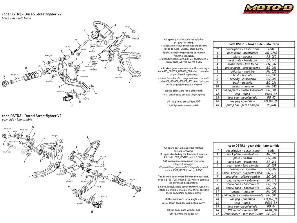 Bonamici Ducati Streetfighter V2 Rearsets (SingleArm Rear)
