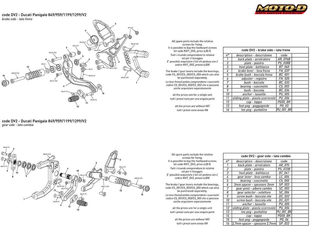 Bonamici Ducati Panigale 959, 899, 1199, 1299 Rearsets