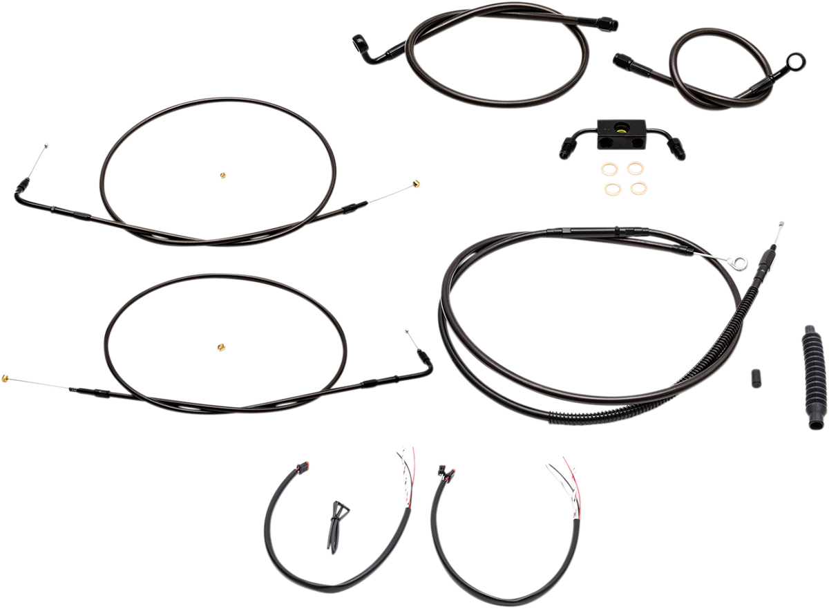 LA CHOPPERS Complete Midnight Braided Handlebar Cable/Brake Line Kit — Mini
