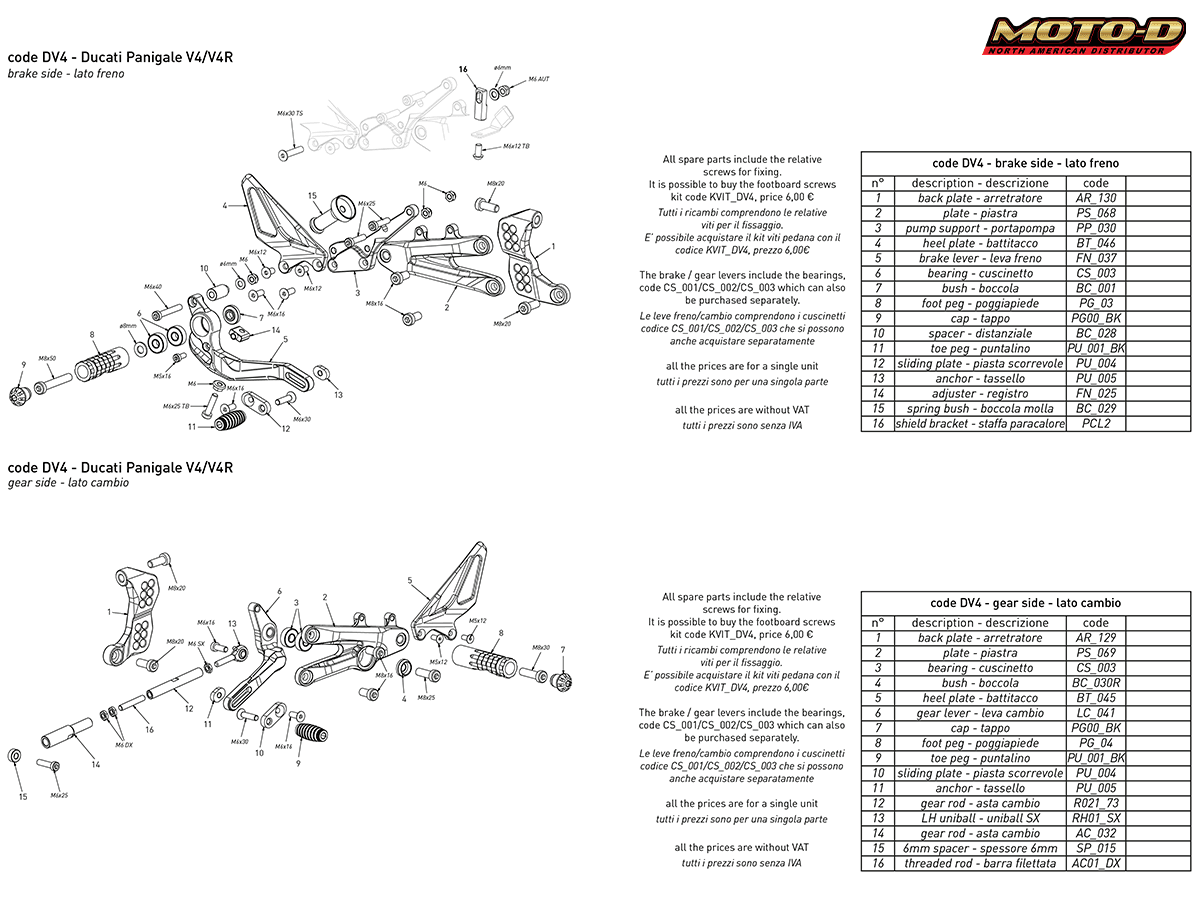 Bonamici Ducati Panigale V4 S/R Rearsets (SingleArm Rear)