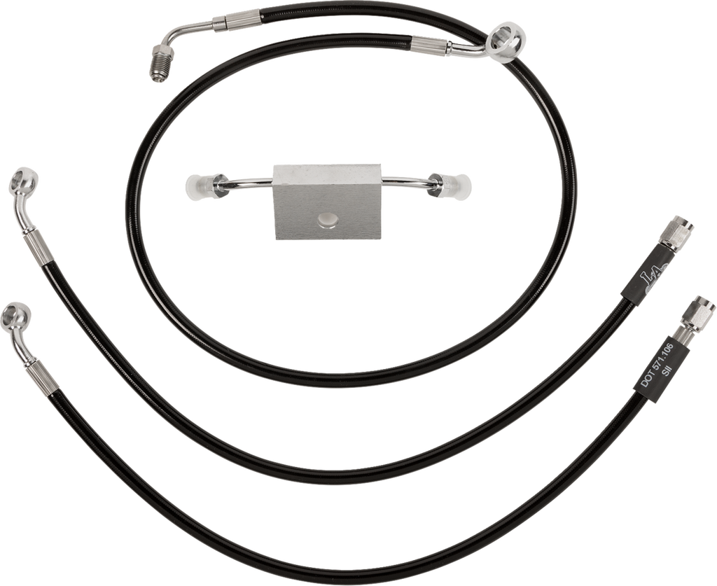 LA CHOPPERS Black Braided Brake Line Kit - Brake Line / 15" / 17" Ape Hanger Handlebars / Black 1741-6244