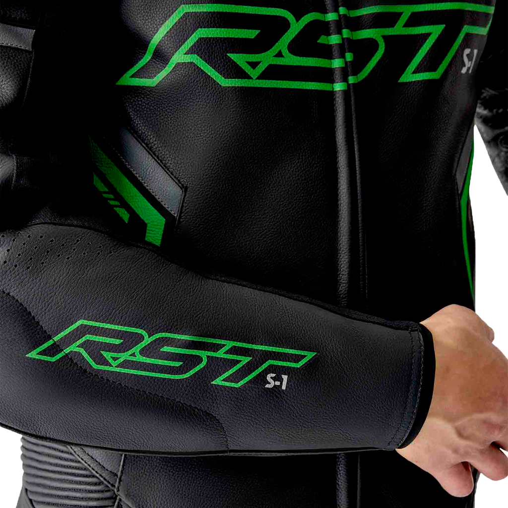 RST S1 D3O Leather Suit - Black / Grey / Fluorescent Green - View 14