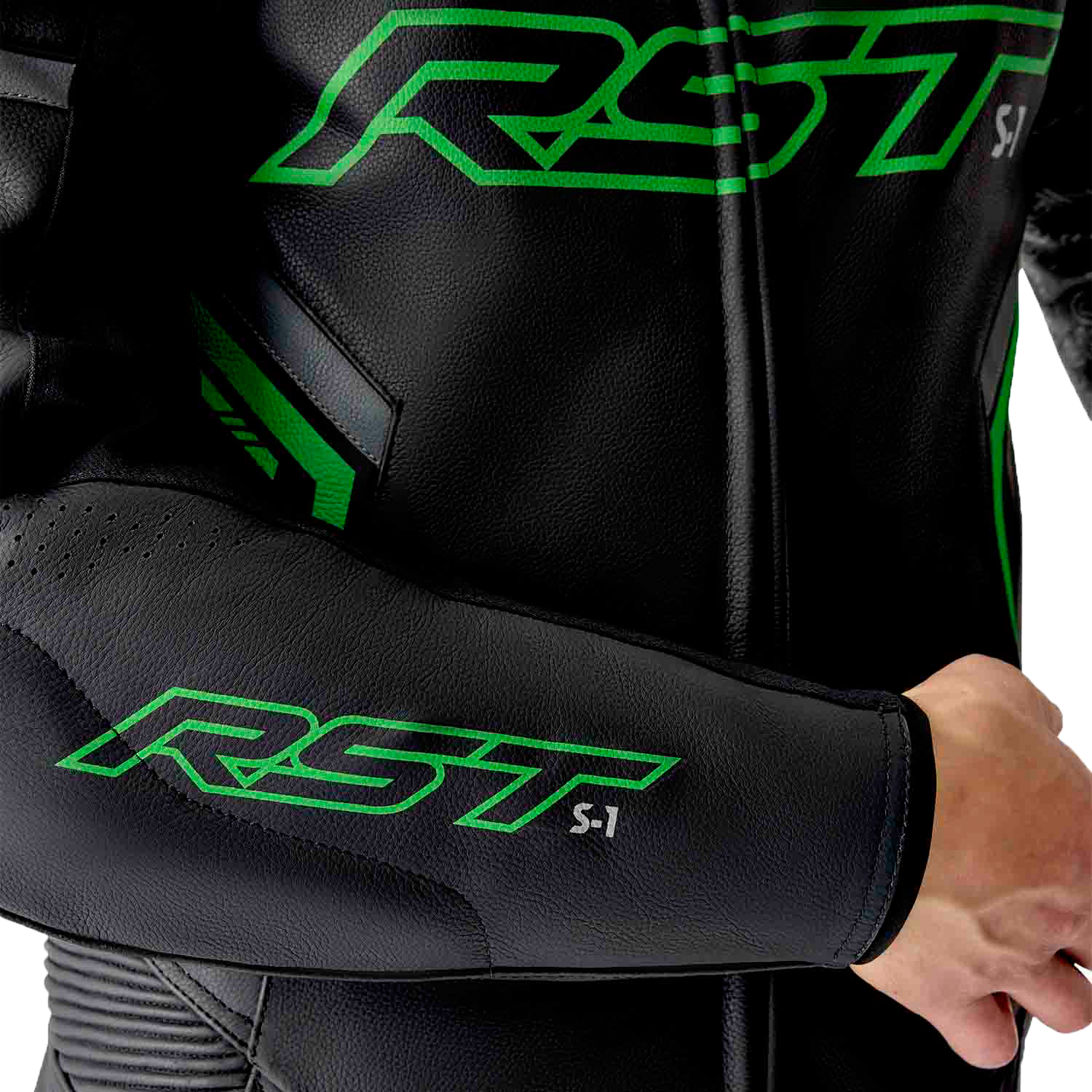 RST S1 D3O Leather Suit - Black / Grey / Fluorescent Green - View 14