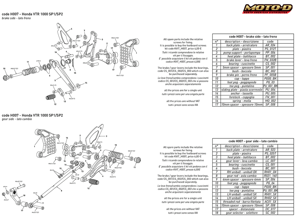 Bonamici Honda RC51 Rearsets