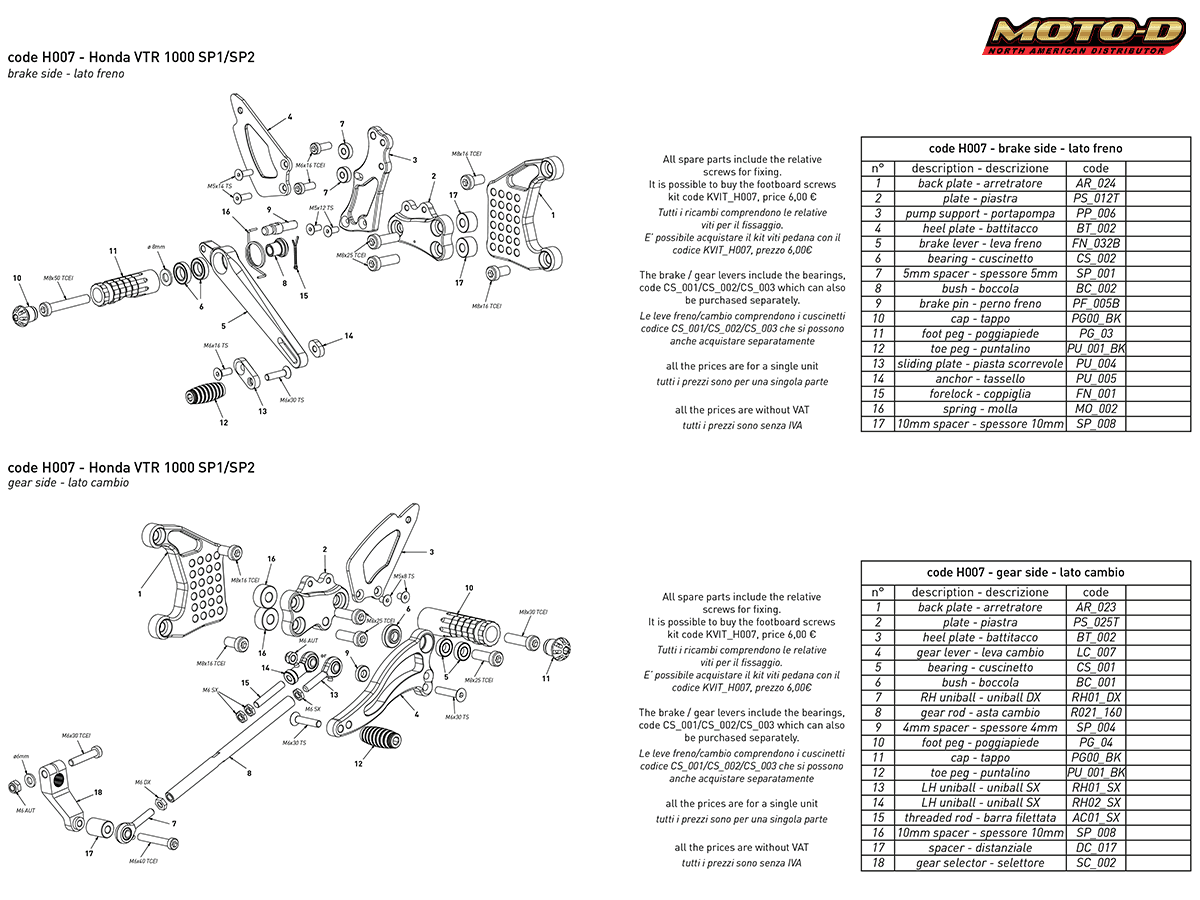Bonamici Honda RC51 Rearsets