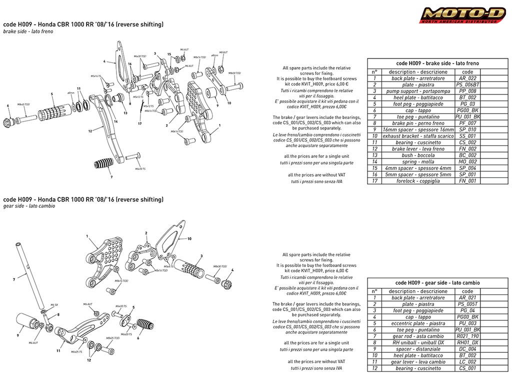 Bonamici Honda CBR 1000RR (08-16) ("GP" Shift)