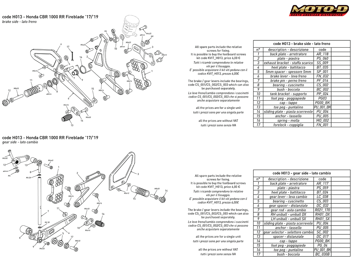 Bonamici Honda CBR 1000RR SP/SP2 Rearsets (17-19)