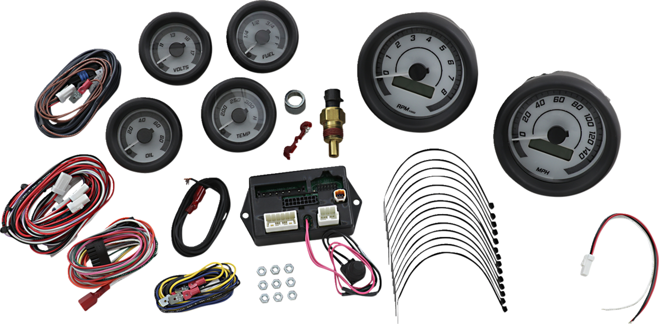 DAKOTA DIGITAL MVX-8K Series Analog/Digital Gauge Kit — 8600WGK Model - MVX-8K Series Analog/Digital 6-Gauge Kit / Black Bezel / White Face with Gray Background 2212-0569