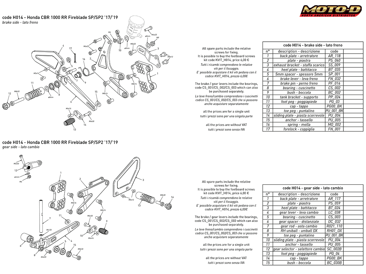 Bonamici Honda CBR 1000RR Fireblade Rearsets (2017+)