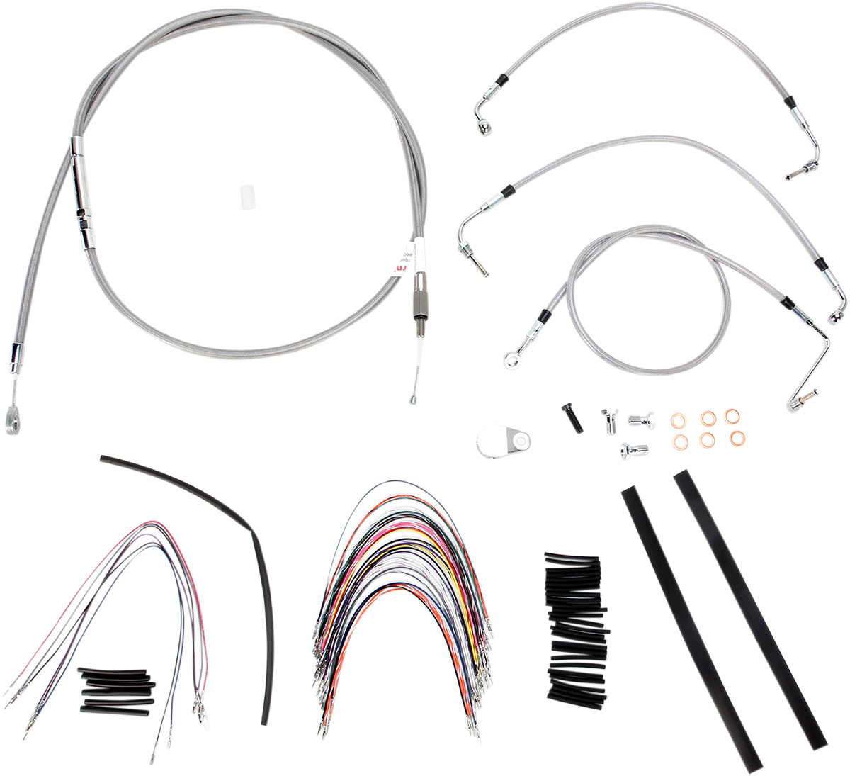 BURLY BRAND Complete Stainless Braided Handlebar Cable/Brake Line Kit - 16" Ape Hangers / '08-'13 Touring 0610-0744