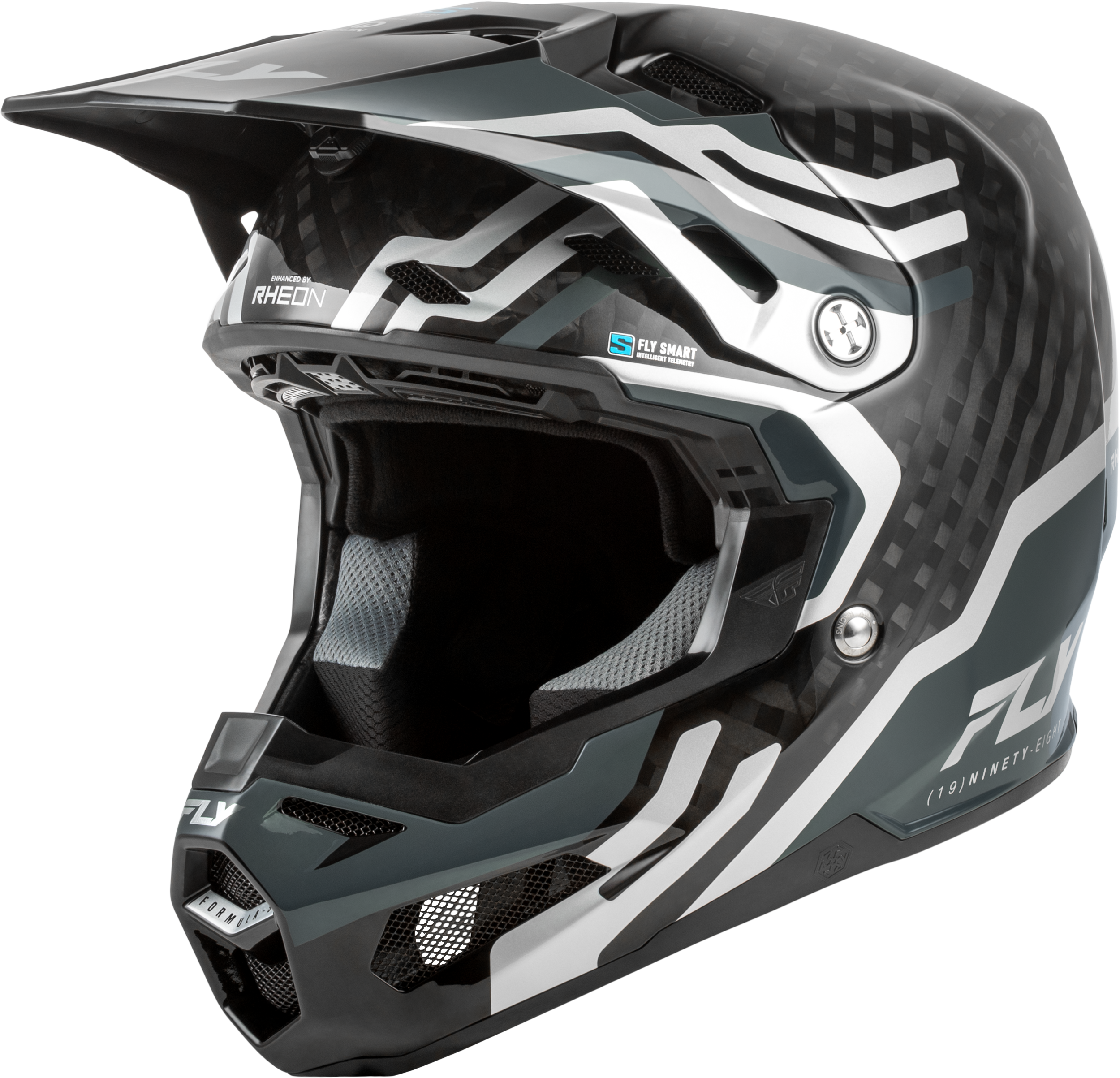 FLY Racing Formula S Carbon Byte Youth Helmet (2026) - Black Carbon / Grey / Silver - View 1