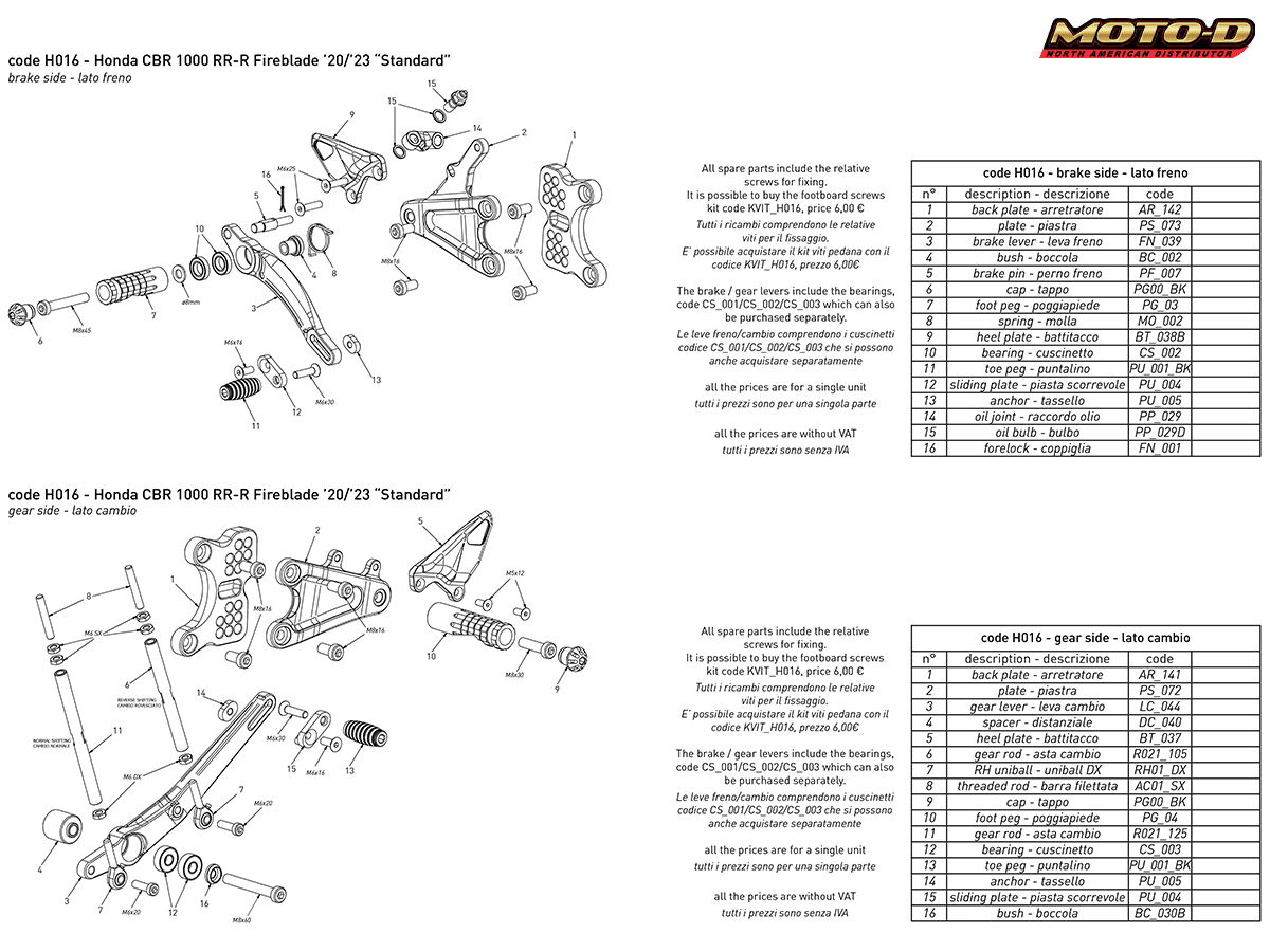 Bonamici Honda CBR 1000RR-R Fireblade SP Rearsets (2020+)
