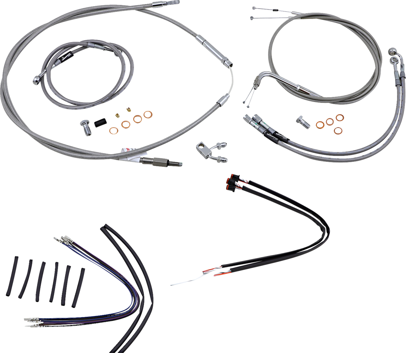 BURLY BRAND Complete Stainless Braided Handlebar Cable/Brake Line Kit - 14" Ape Hangers / '11-'15 Softail 0610-1663