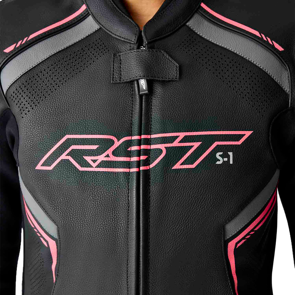 RST S-1 CE Women's Leather Jacket - Black / Fluorescent Pink - View 8