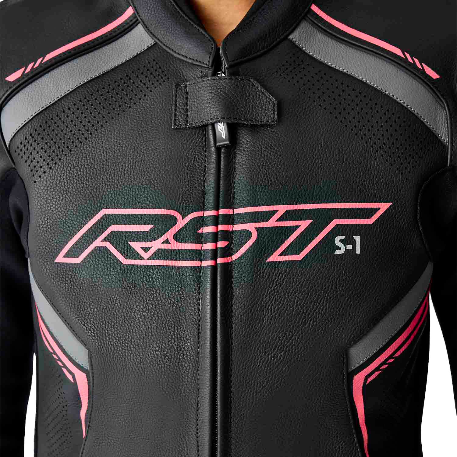RST S-1 CE Women's Leather Jacket - Black / Fluorescent Pink - View 8